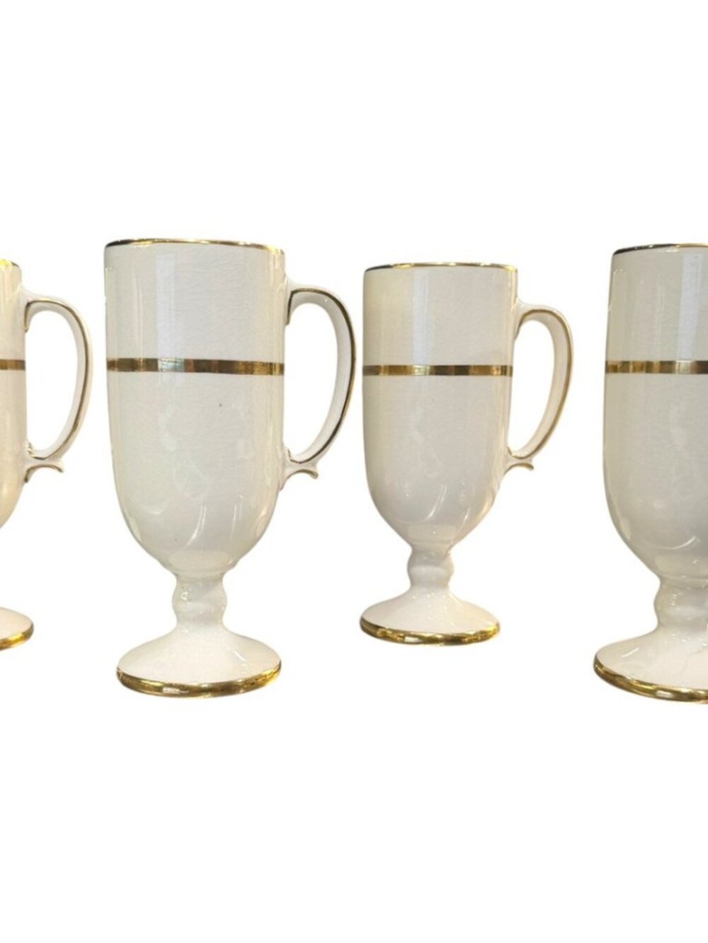 Vintage Royal Winton Jonroth Footed Coffee Mugs Gold Trim England Set of 4